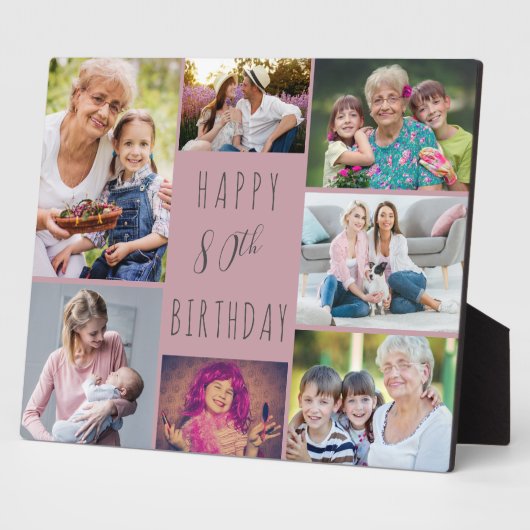 80e verjaardag 7 Foto Collage Pink Fotoplaat (Zijkant)