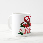 80e verjaardag 80 en fabelrode rozen florale mok (Voorkant links)