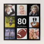 80e verjaardag 80 foto collage man man zwart legpuzzel<br><div class="desc">Een geschenk voor een 80ste verjaardag van een man,  die zijn leven viert met een collage van 8 van je foto's. Sjablonen voor de leeftijd van 80 jaar en een datum. Geboortedatum of -datum. Witte gekleurde letters. Zwarte achtergrond.</div>