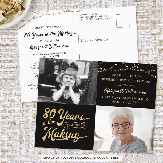 80e verjaardag 80 jaar in de maak 2 foto's briefkaart