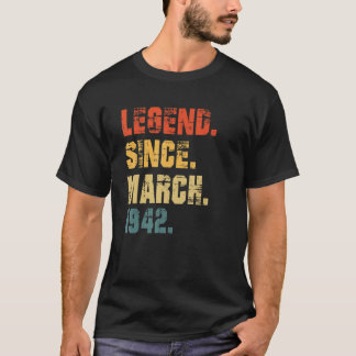 80e verjaardag 80 jaar oude leggende sinds maart 1 t-shirt
