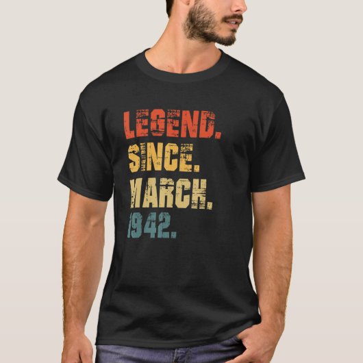 80e verjaardag 80 jaar oude leggende sinds maart 1 t-shirt (Voorkant)