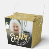 80e verjaardag 80 script gouden foto zwart bedankdoosjes (Voorkant)
