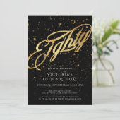 80e verjaardag '80e zwarte goudConfetti' legant Kaart (Staand voorkant)