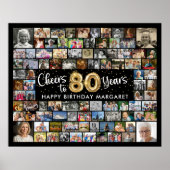 80e verjaardag 92 foto's zwart goud gejuich voor h poster (Voorkant)