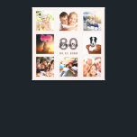 80e verjaardag aangepaste foto collage roos gouden canvas afdruk<br><div class="desc">Een uniek 80ste verjaardagscadeau of aandenken, haar leven vieren met een collage van 8 van uw foto's. Voeg afbeeldingen van haar familie, vrienden, huisdieren, hobbies of droomreisbestemming toe. Personaliseer en voeg een naam, leeftijd 80 en een datum toe. Grijze en zwarte letters. Een chique meisjesachtige en vrouwelijke roos goudkleurige achtergrond....</div>