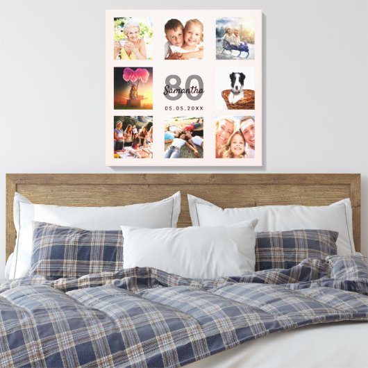 80e verjaardag aangepaste foto collage roos gouden canvas afdruk (Insitu (Slaapkamer))