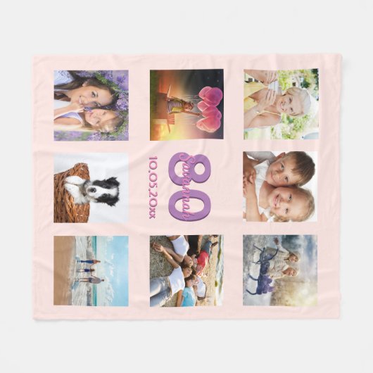 80e verjaardag aangepaste foto collage roos goudro fleece deken (Voorkant (Horizontaal))