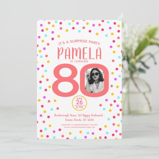 80e verjaardag aangepaste foto levende koraal conf kaart (Staand voorkant)