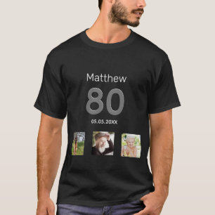 80e verjaardag aangepaste foto monogram man t-shirt