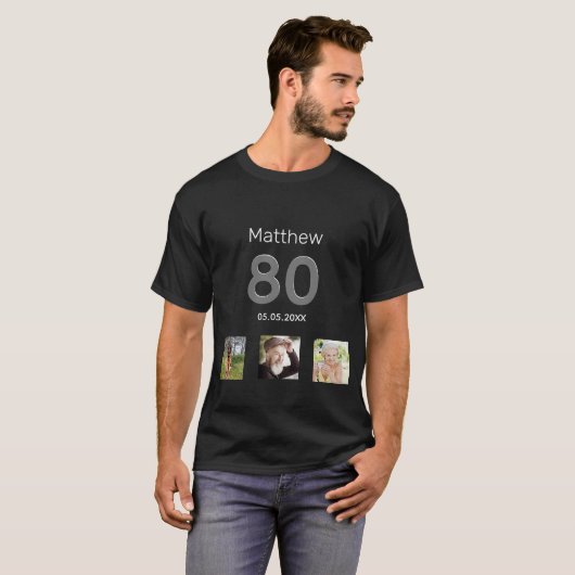 80e verjaardag aangepaste foto monogram man t-shirt (Voorkant volledig)