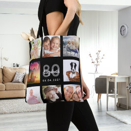 80e verjaardag aangepaste fotocollage zwarte vrouw tote bag