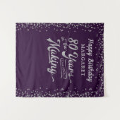 80e verjaardag achtergrond paars zilver confetti wandkleed (Voorkant (horizontaal))