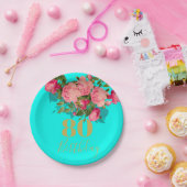 80e verjaardag Achtste Blauw Roos Goud Elegant Papieren Bordje (Feest)