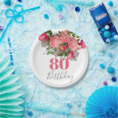 80e verjaardag Achtste roze Rose Elegant Papieren Bordje (Feest)