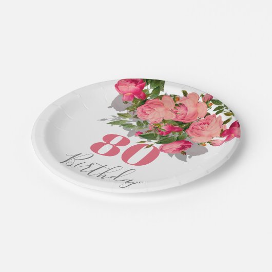 80e verjaardag Achtste roze Rose Elegant Papieren Bordje (Gekanteld)