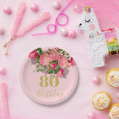 80e verjaardag Achtste roze Rose Elegant Papieren Bordje (Feest)