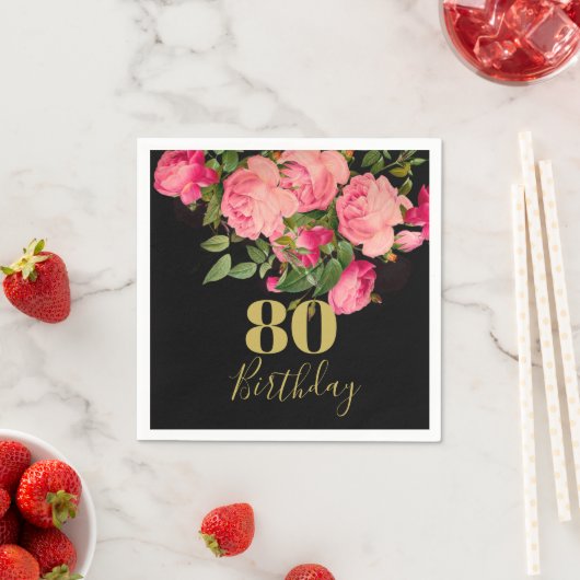 80e verjaardag Achtste zwarte goudlegant Servet (Insitu)