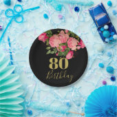 80e verjaardag Achtste zwarte goudRoos Elegant Papieren Bordje (Feest)