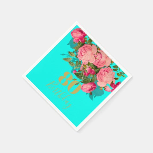 80e verjaardag Aqua Blue Gold Elegant Servet (Hoek)