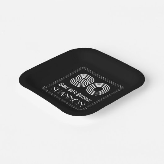 80e verjaardag — Art Deco Geïnspireerde look "80"  Papieren Bordje (Gebogen)