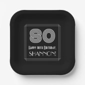 80e verjaardag — Art Deco Geïnspireerde look "80"  Papieren Bordje (Voorkant)