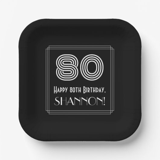 80e verjaardag — Art Deco Geïnspireerde look "80"  Papieren Bordje (Voorkant)