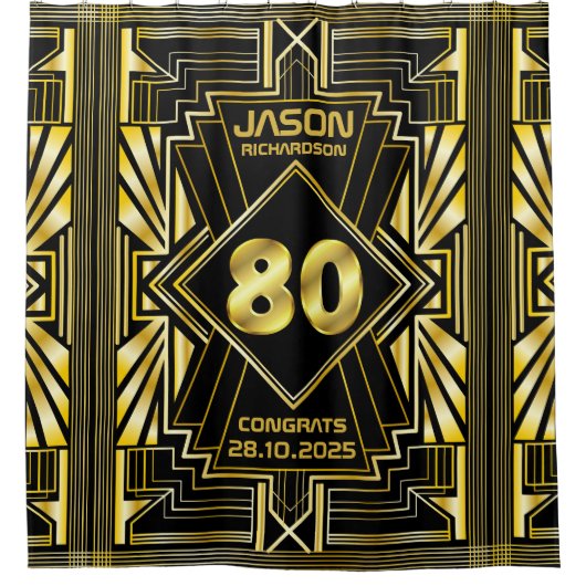 80e verjaardag Art Deco Gold Black Grote Gatsby Douchegordijn (Voorkant)