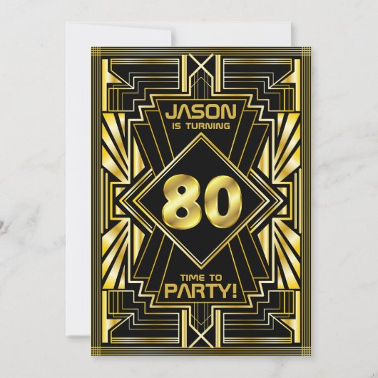 80e verjaardag Art Deco Gold Black Grote Gatsby Kaart (Voorkant)