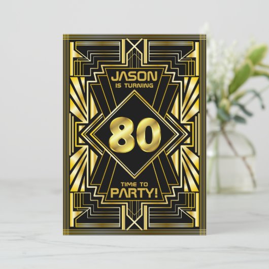 80e verjaardag Art Deco Gold Black Grote Gatsby Kaart (Staand voorkant)