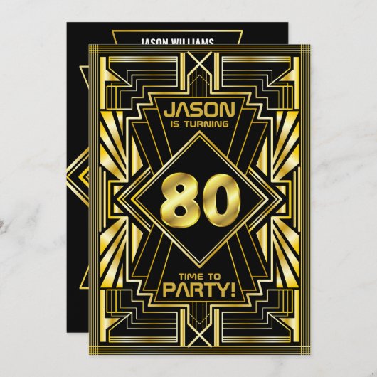80e verjaardag Art Deco Gold Black Grote Gatsby Kaart (Voorkant / Achterkant)