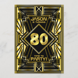 80e verjaardag Art Deco Gold Black Grote Gatsby Kaart