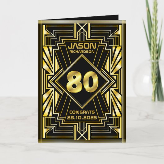 80e verjaardag Art Deco Gold Black Grote Gatsby Kaart (Voorkant)