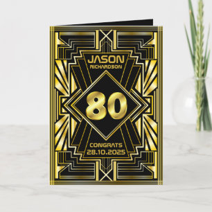 80e verjaardag Art Deco Gold Black Grote Gatsby Kaart