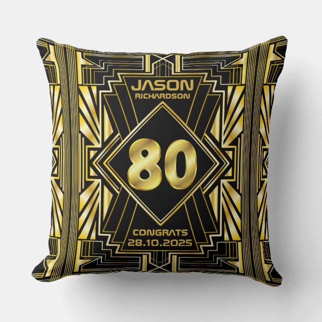 80e verjaardag Art Deco Gold Black Grote Gatsby Kussen (Voorkant)