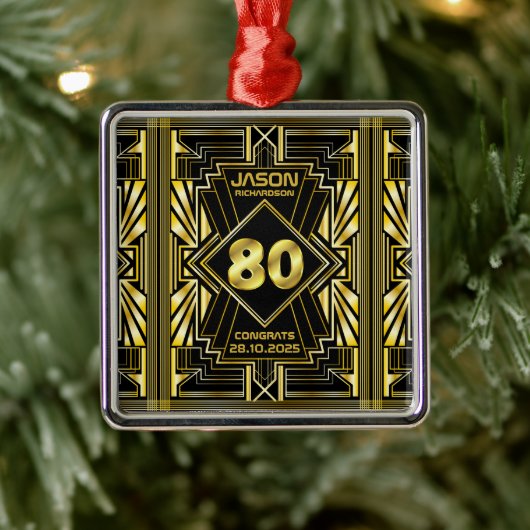 80e verjaardag Art Deco Gold Black Grote Gatsby Metalen Ornament (Boom)