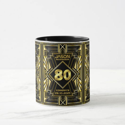 80e verjaardag Art Deco Gold Black Grote Gatsby Mok (Midden)