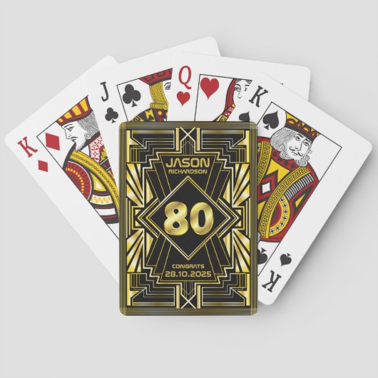 80e verjaardag Art Deco Gold Black Grote Gatsby Pokerkaarten (Achterkant)