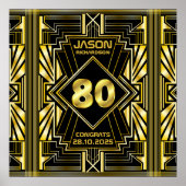 80e verjaardag Art Deco Gold Black Grote Gatsby Poster (Voorkant)