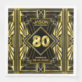 80e verjaardag Art Deco Gold Black Grote Gatsby Servet (Voorkant)