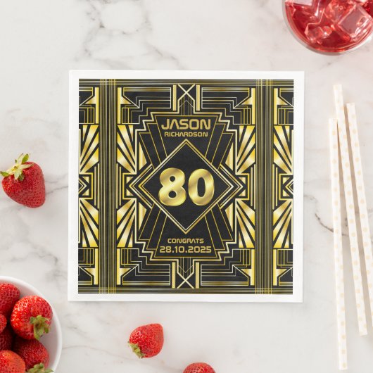 80e verjaardag Art Deco Gold Black Grote Gatsby Servet (Insitu)