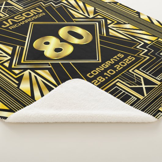 80e verjaardag Art Deco Gold Black Grote Gatsby Sherpa Deken (3/4)