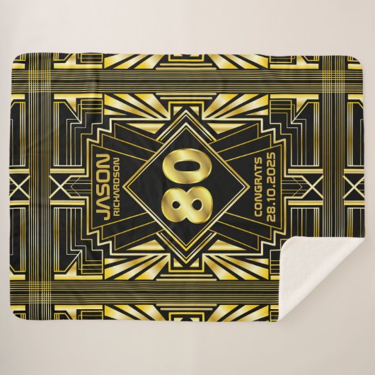 80e verjaardag Art Deco Gold Black Grote Gatsby Sherpa Deken (Voorkant (horizontaal))