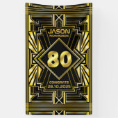 80e verjaardag Art Deco Gold Black Grote Gatsby Spandoek (Verticaal)