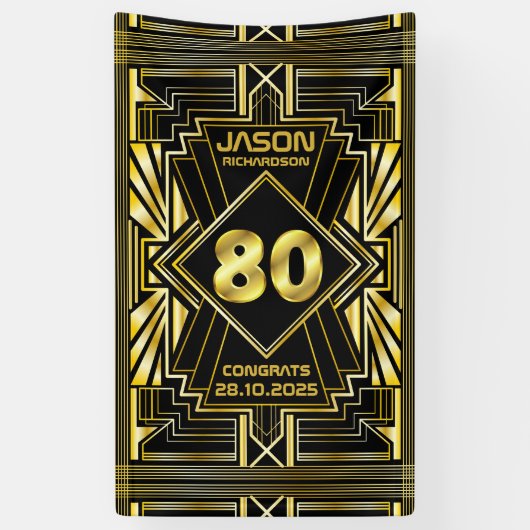 80e verjaardag Art Deco Gold Black Grote Gatsby Spandoek (Verticaal)