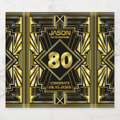 80e verjaardag Art Deco Gold Black Grote Gatsby Sparkling Wijnetiket (Enkel label)
