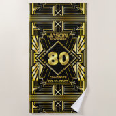 80e verjaardag Art Deco Gold Black Grote Gatsby Strandlaken (Voorkant)