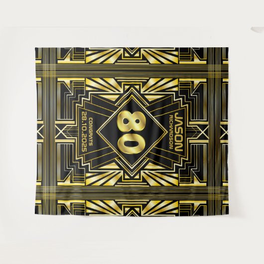 80e verjaardag Art Deco Gold Black Grote Gatsby Wandkleed (Voorkant (horizontaal))