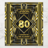 80e verjaardag Art Deco Gold Black Grote Gatsby Wijn Etiket (Enkel label)