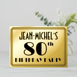 80e verjaardag — Art Deco look "80" + Naam Folie Uitnodiging